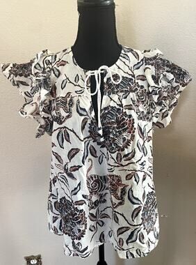 House of Harlow 1960 x Revolve Tiger Block Print Cotton Ruffle Sleeve Blouse L